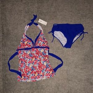 Floral print halter high waist tankini set